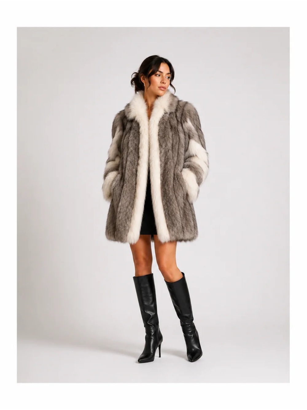 Vintage Silver Fox Fur Coat Size S